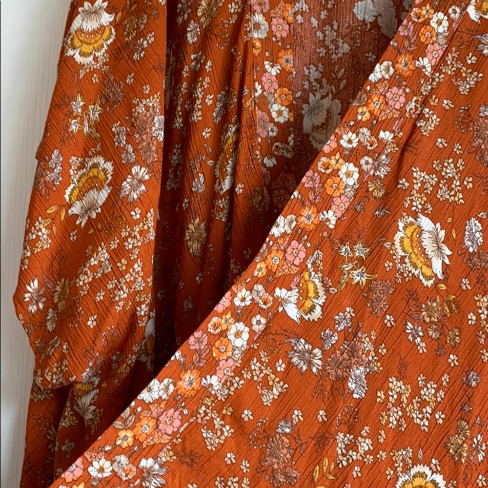 Boho orange floral kimono shawl